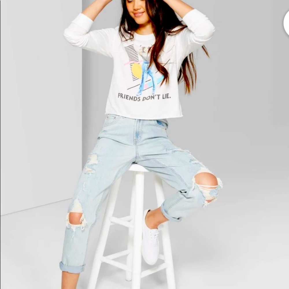 Wild Fable High Rise Distressed Mom Jeans - Medium Blue